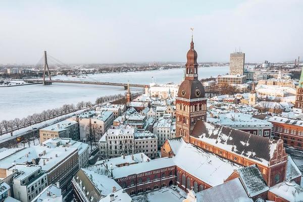 Aerial panorama of Riga Old Town in winter — Latvia tours and vacation packages