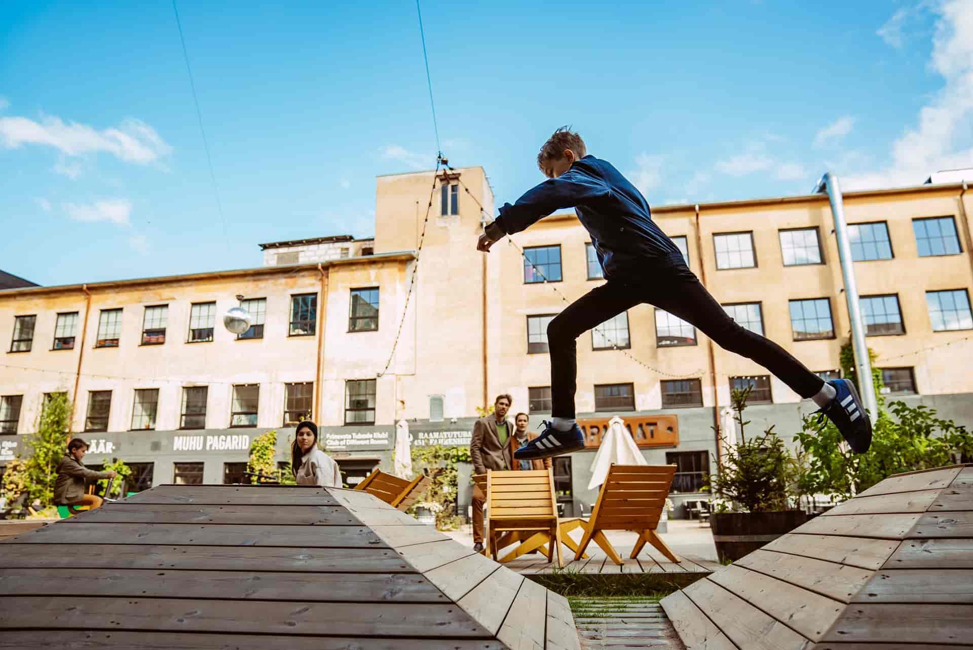 This image captures a moment in the Aparaaditehas Creative City in Tartu, Estonia