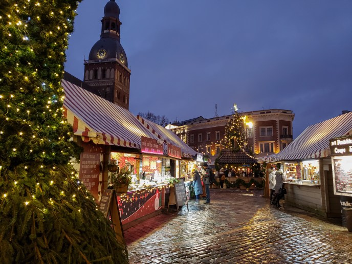 Festive Wooden Stalls at the Riga Christmas Market