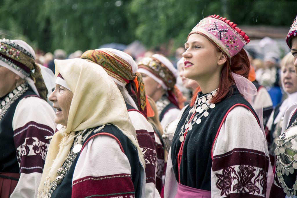 Traditional Estonian clothing — national costume rahvariided at a folk festival