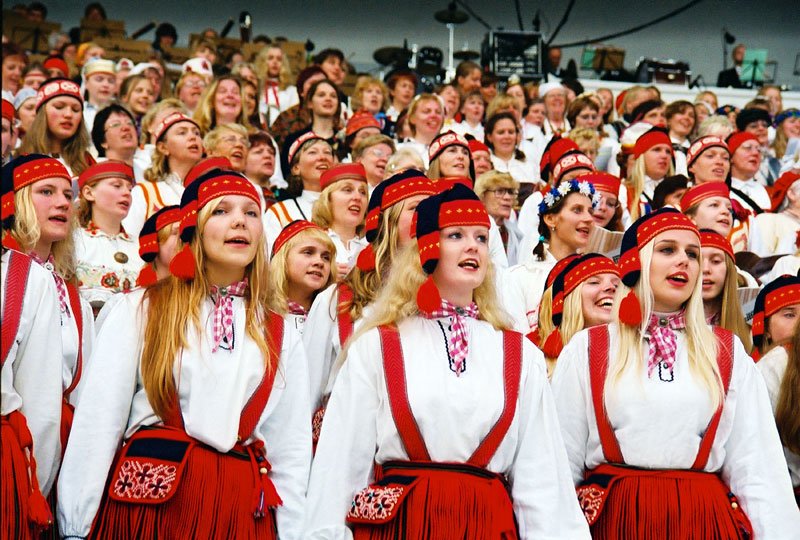 Estonian people at a traditional folk celebration