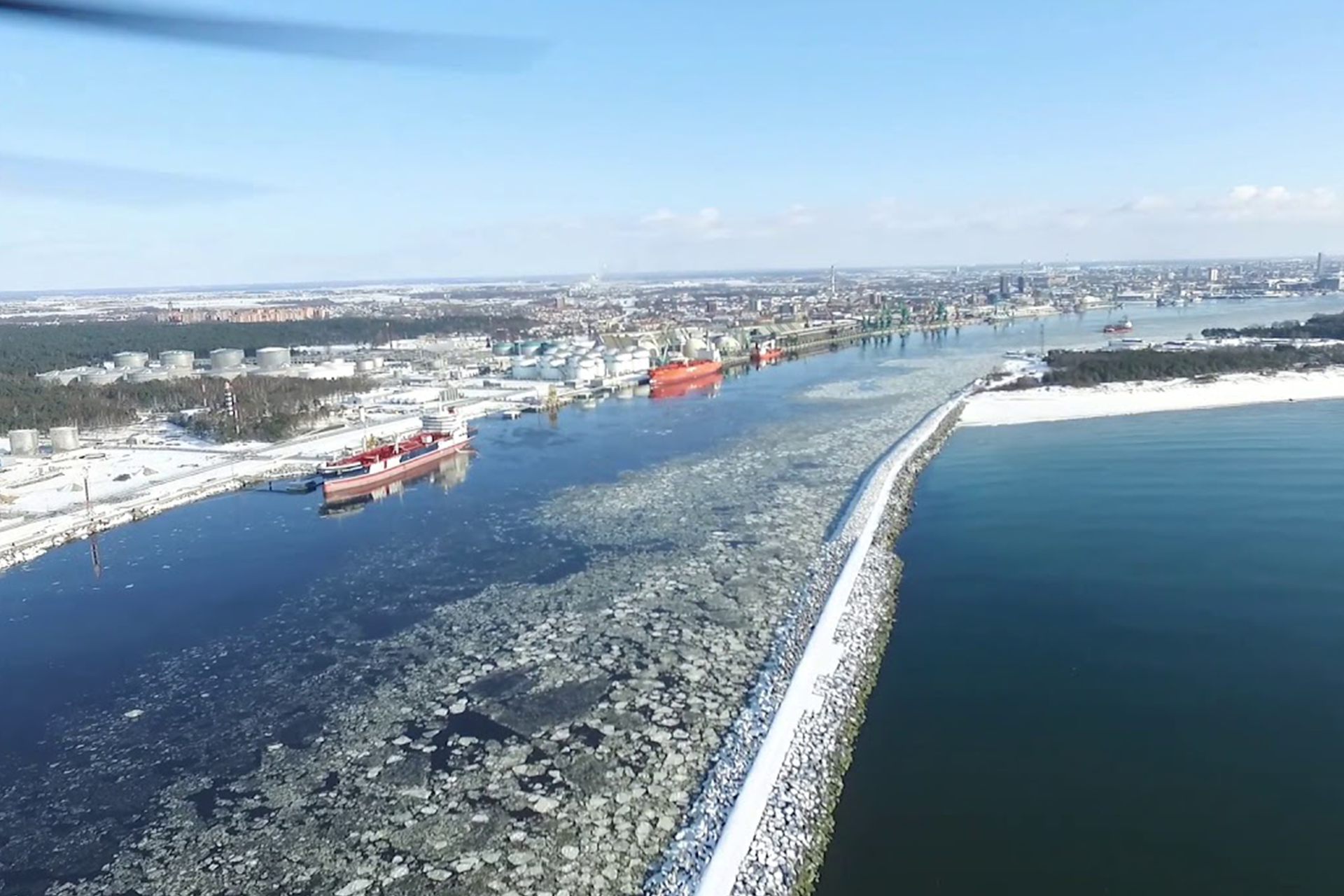Lithuania winter coastline and harbor view