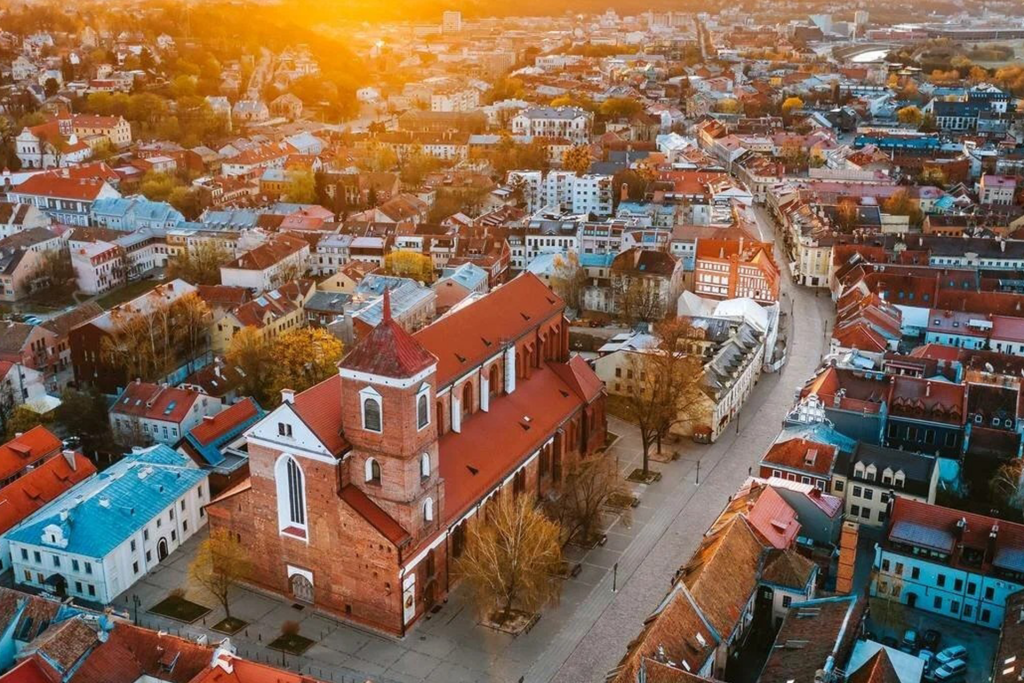 Lithuania city aerial view at sunset