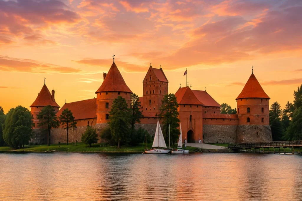 Trakai Island Castle at sunset