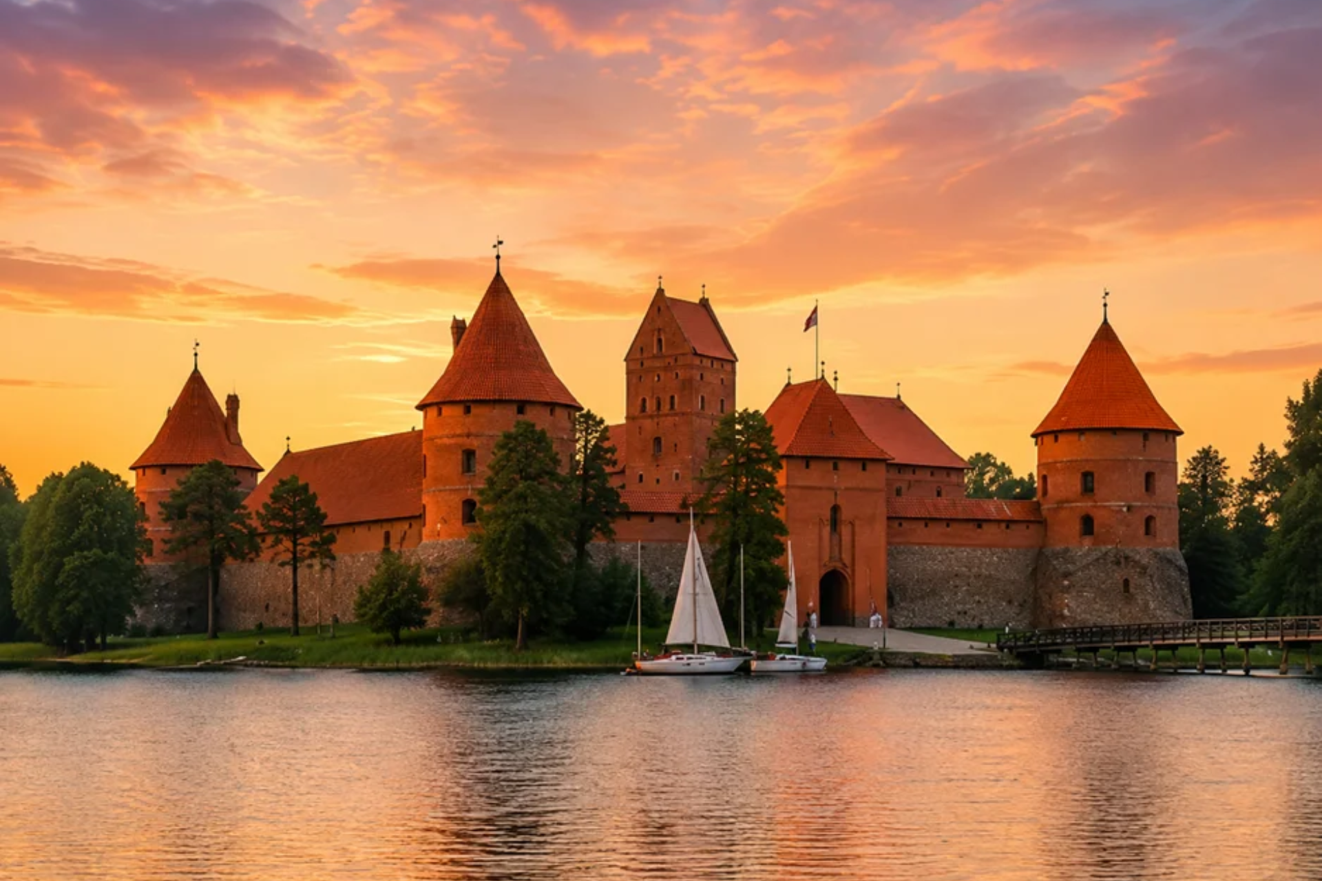 Trakai Island Castle at sunset