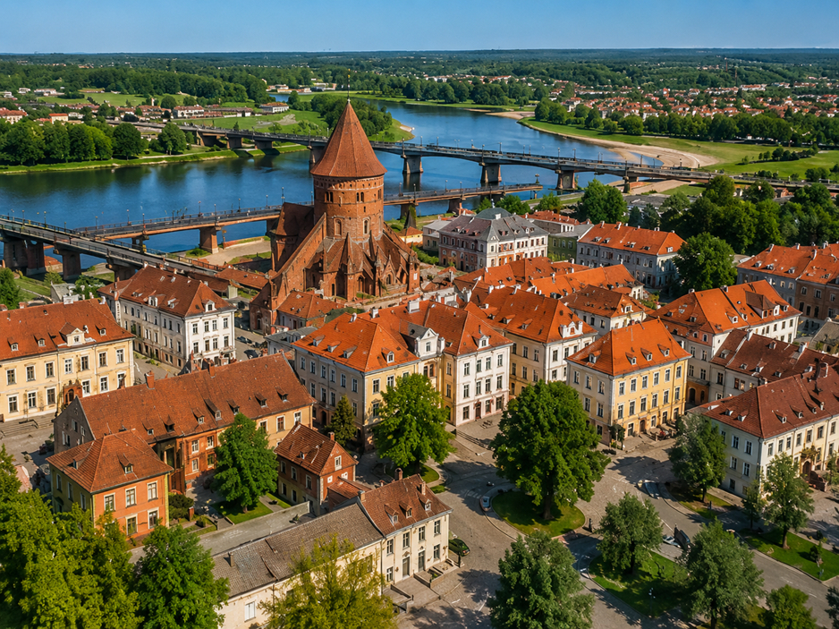 Aerial view of Kaunas Old Town