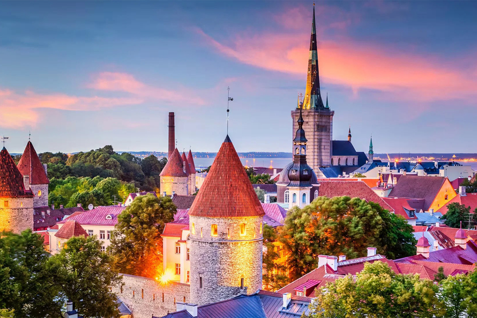 Tallinn skyline at sunset, Estonia