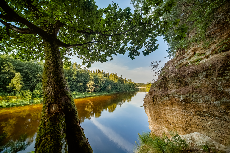Scenic river landscape in Lithuania