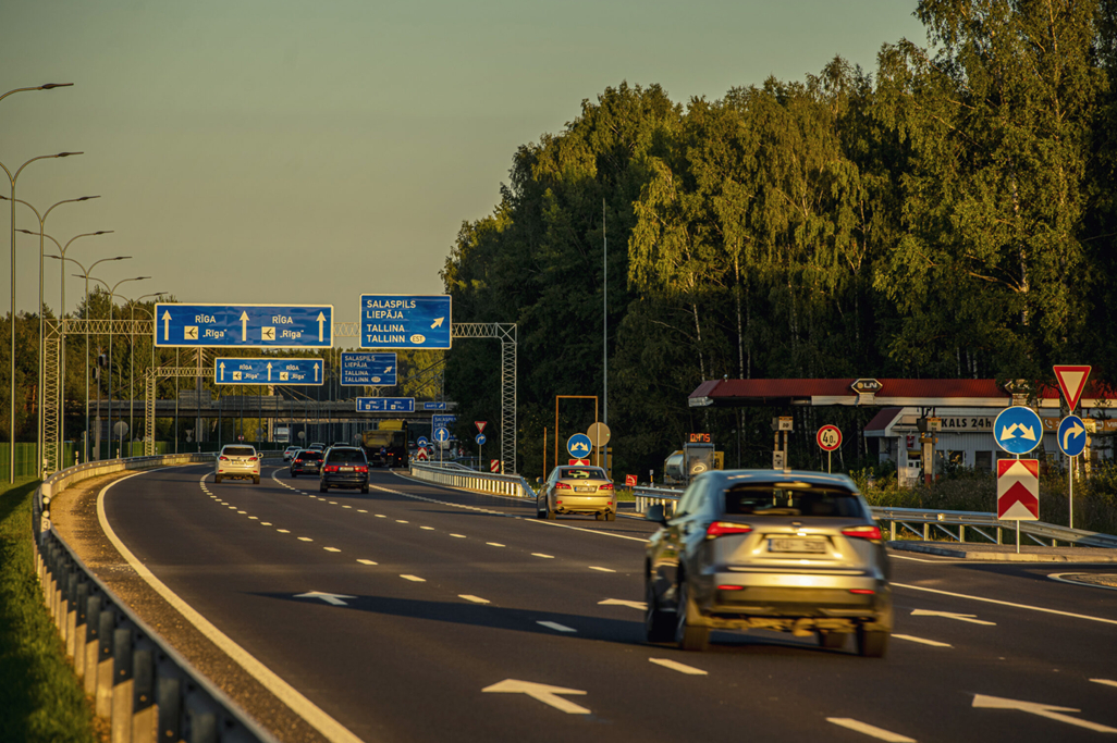Cars driving on a highway near Riga, Latvia.